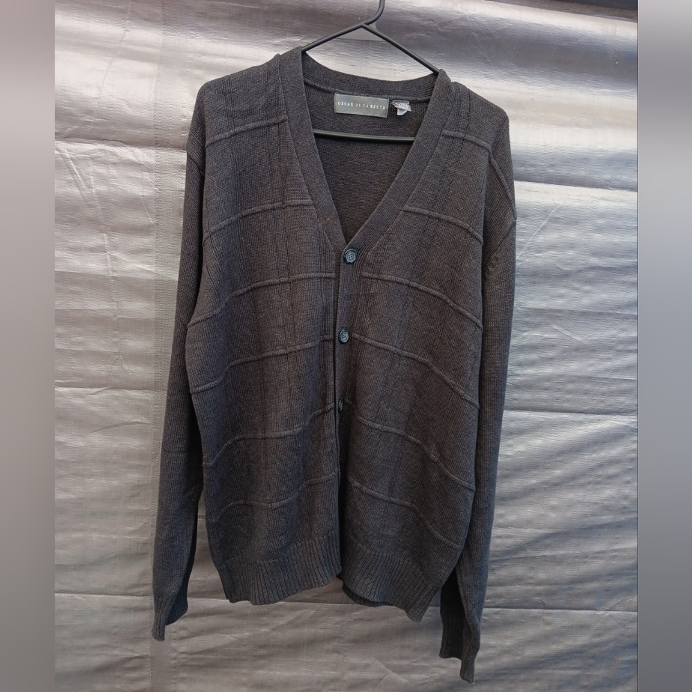 OSCAR DE LA RENTA MENS GREY VNECK LONG SLEEVE CARNIGAN SWEATER SIZE XL
